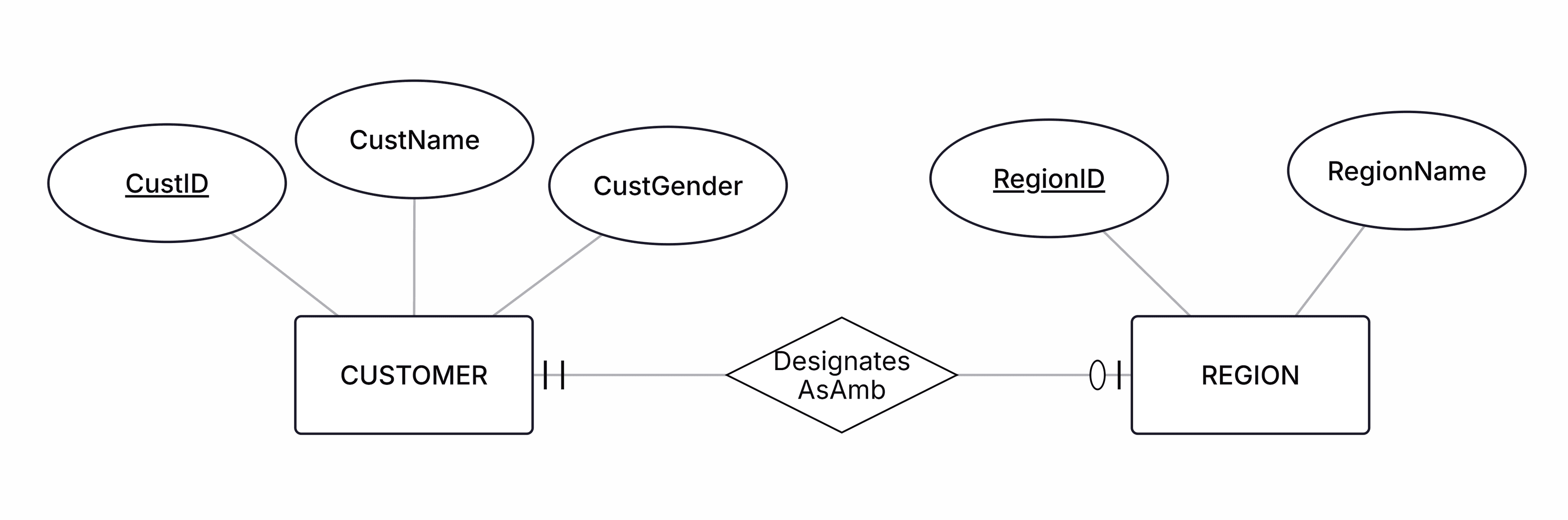 The DesignatesAsAmbassador relationship between REGION and CUSTOMER