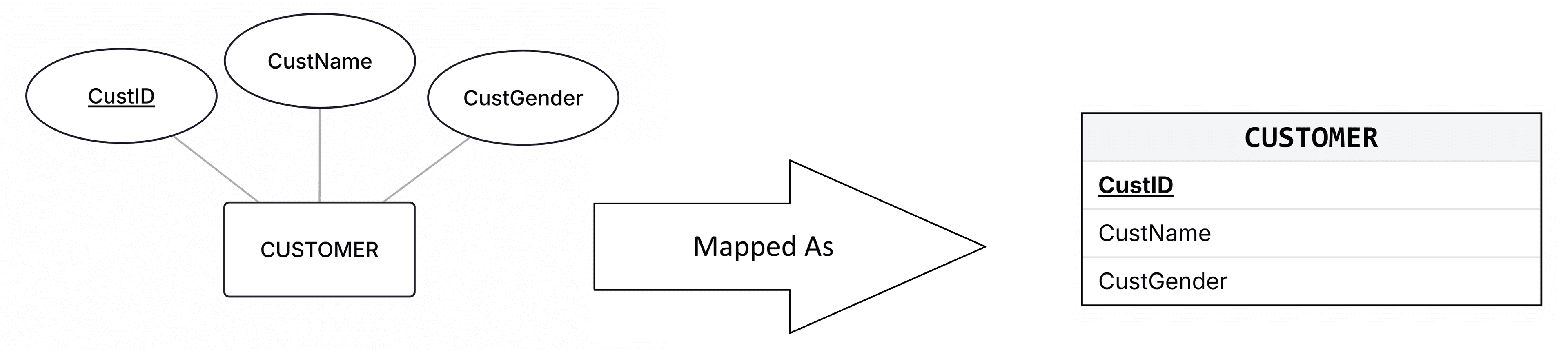 The entity CUSTOMER mapped into the CUSTOMER relational table